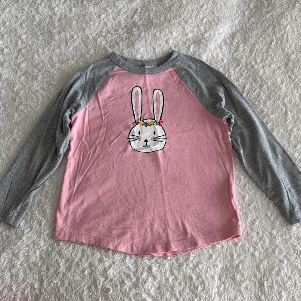 Hanna Andersson girls size 6-7 pink gray raglan sleeve bunny shirt spring Easter